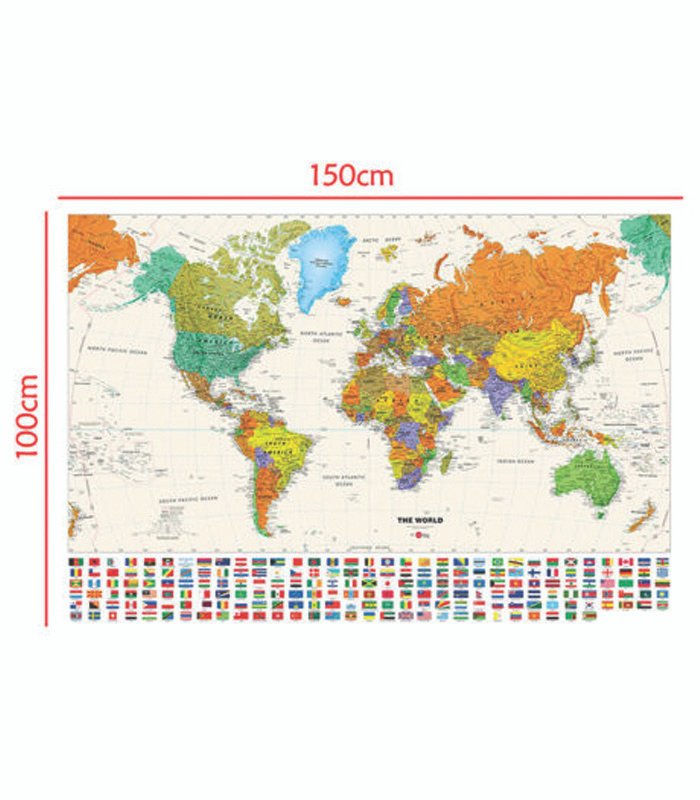 H8K-8-1 World Map with Flags Large Poster Wall Decor Home Office Educational P28 - Image 1
