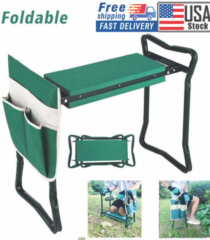 L8G-10-1 Foldable Kneeler Garden Kneeling Bench Stool Soft Cushion Seat Pad & Tool Pouch - Image 1